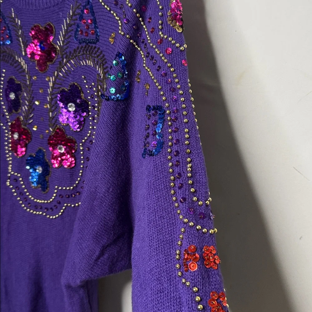 Vintage Diana Marco 1980’s purple embroidered sequin beaded sweater sz 22 Large - Picture 4 of 7